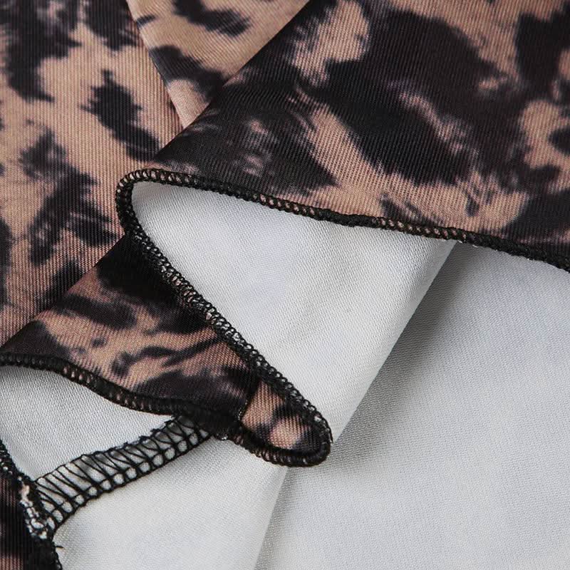 V neck lace hem leopard print cami mini dress