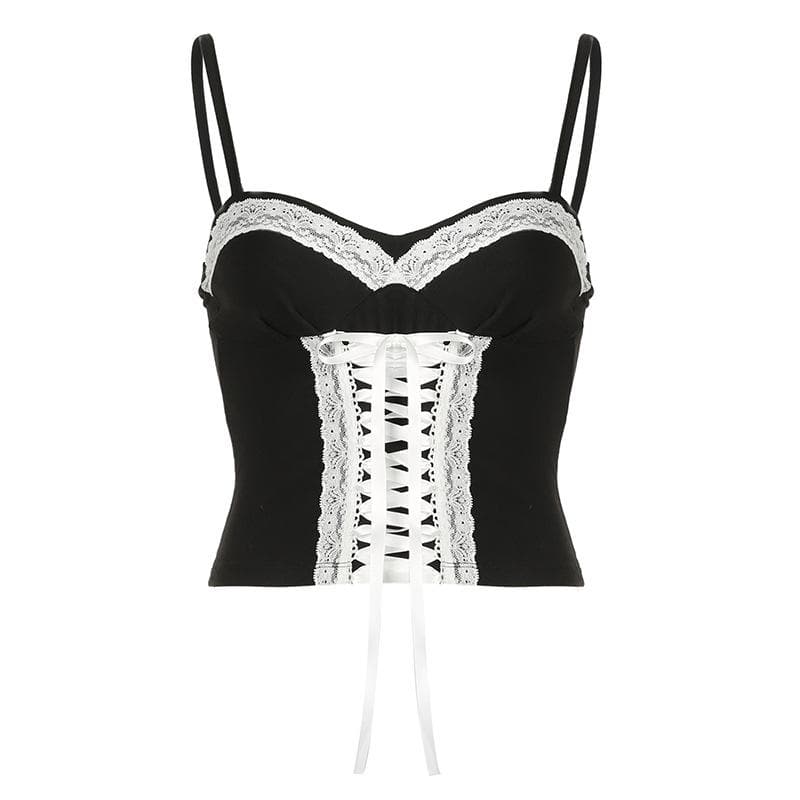 Lace up sweetheart neck cami top