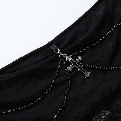 Lace cross applique irregular tube mini dress