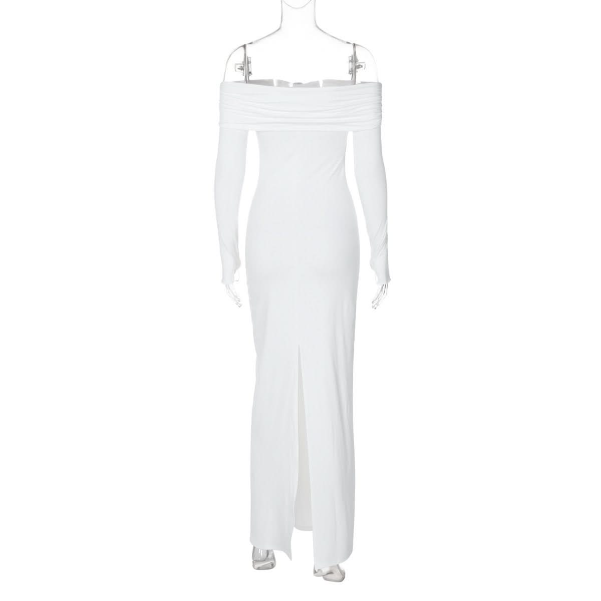 Off shoulder long sleeve slit o ring maxi dress