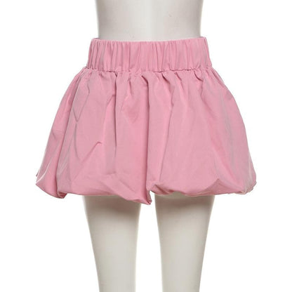 Ruched high rise solid bubble mini skirt