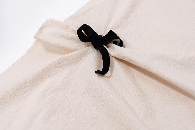 Bowknot ruched zip-up slit irregular contrast midi skirt