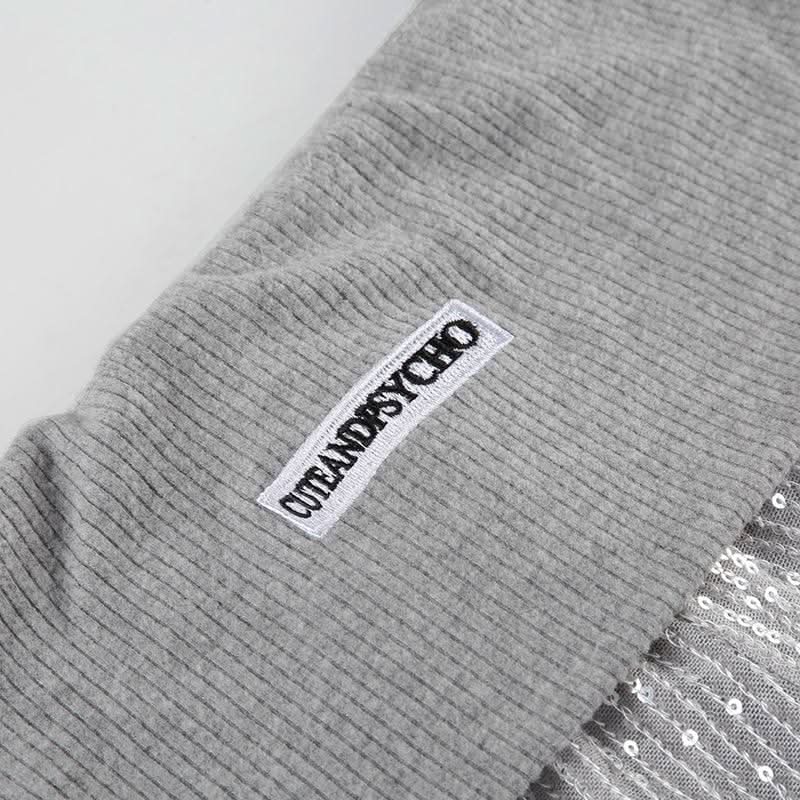 Glitter knitted patchwork letter pattern short pant