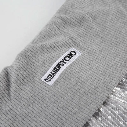 Glitter knitted patchwork letter pattern short pant