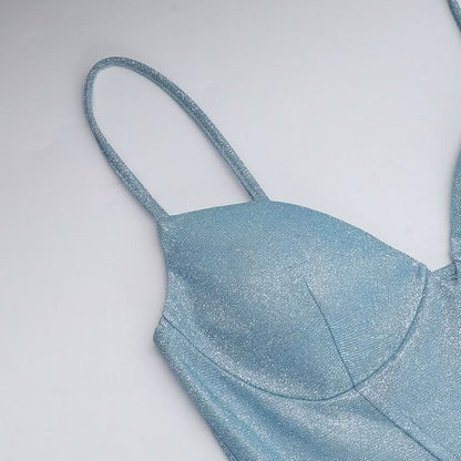 V neck high slit padded backless cami maxi dress