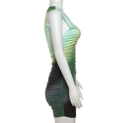 Off shoulder gradient ruched mini dress