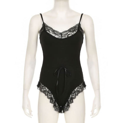 Lace hem bowknot cami bodysuit