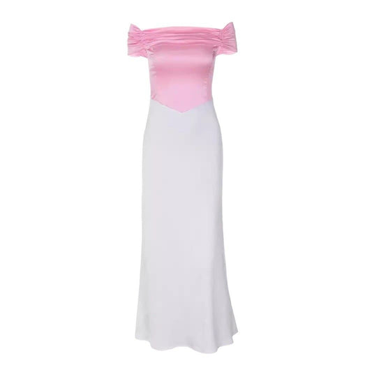 Short sleeve off shoulder ruched satin lace up midi dress