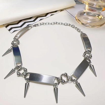 Silver rivet patchwork choker necklace