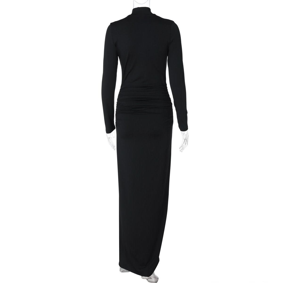 Long sleeve hollow out high slit ruched cut out maxi dress