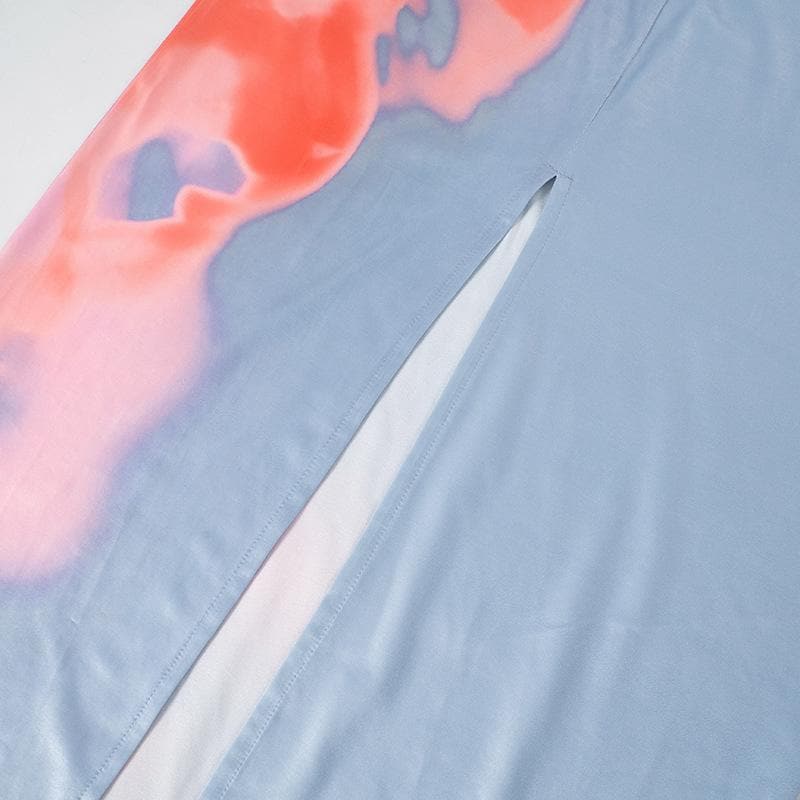 High slit flower print backless tube maxi dress