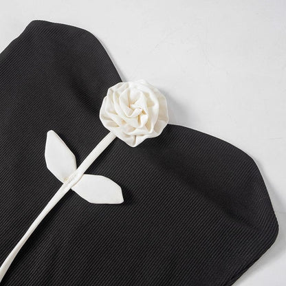 Rose applique ribbed backless tube top