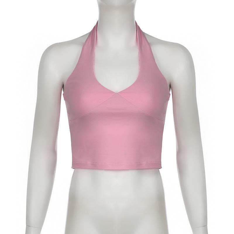 Halter backless solid crop top