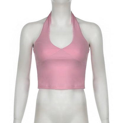 Halter backless solid crop top