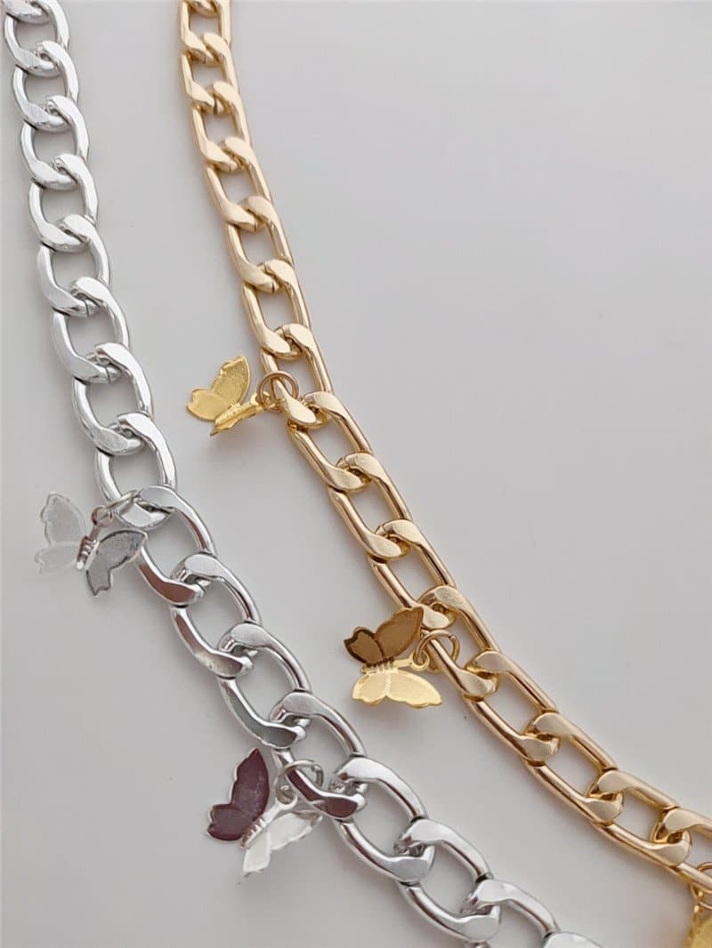 Butterfly pendant metal choker necklace