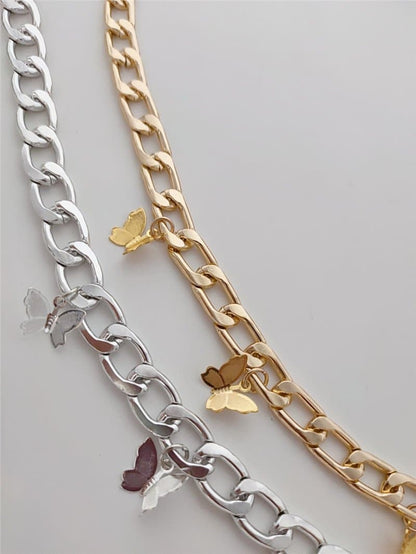 Butterfly pendant metal choker necklace