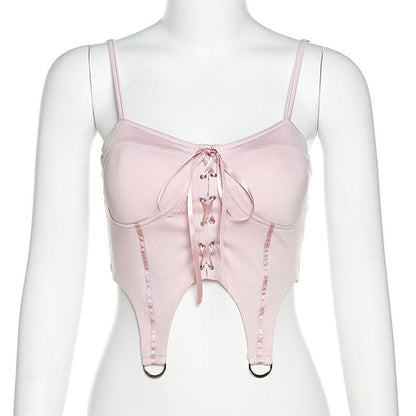 Lace up metal ring padded crop top