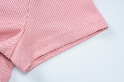 Short sleeve u neck ribbed solid pant set