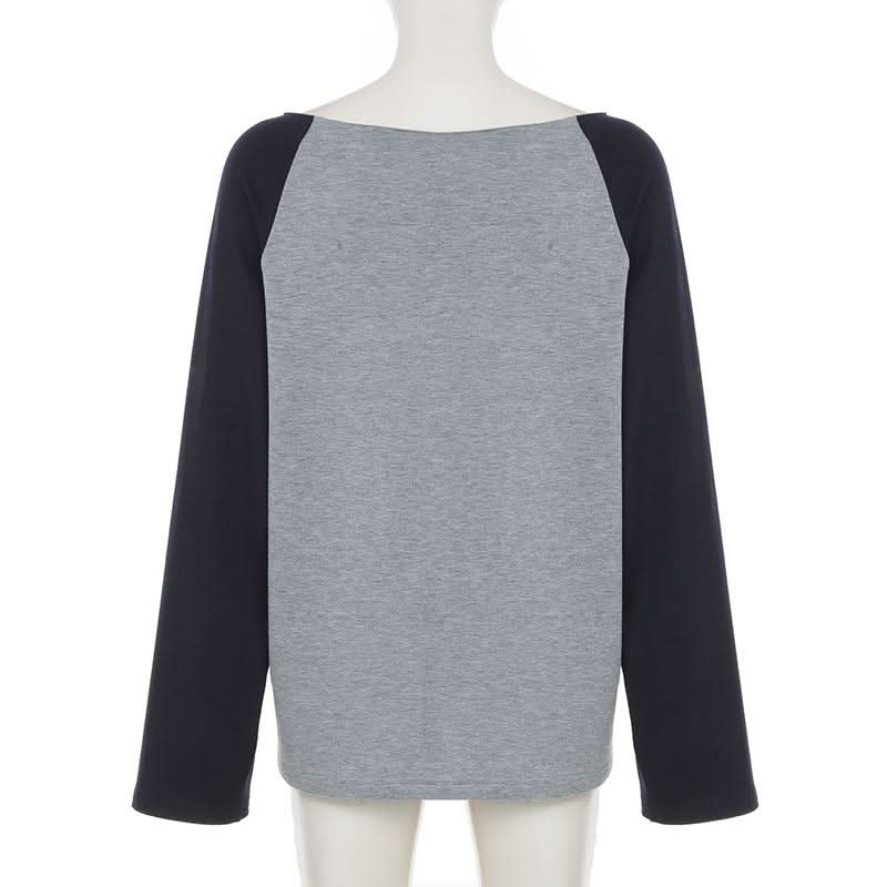 long sleeve "NEW YORK" print contrast top