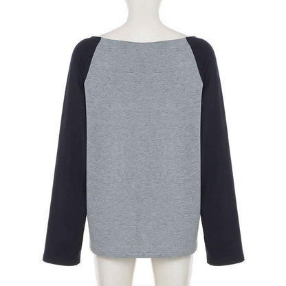 long sleeve "NEW YORK" print contrast top