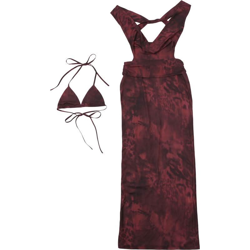 Halter tie dye cross back 2 piece maxi dress