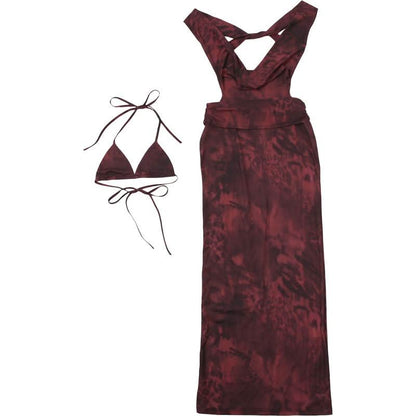 Halter tie dye cross back 2 piece maxi dress