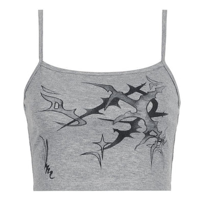 U neck print backless contrast cami top