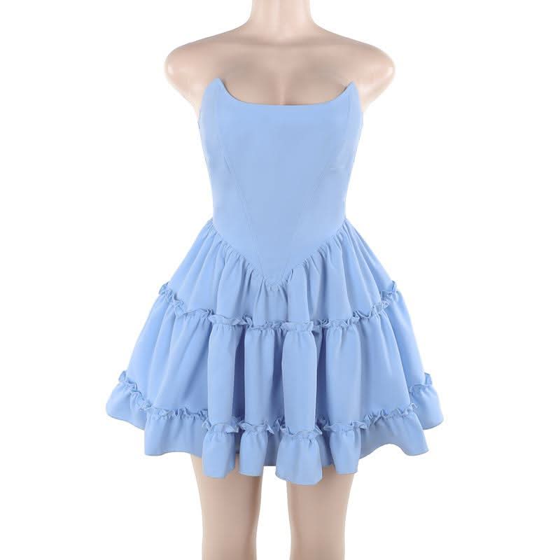 Smocked ruffle bustier tube mini dress