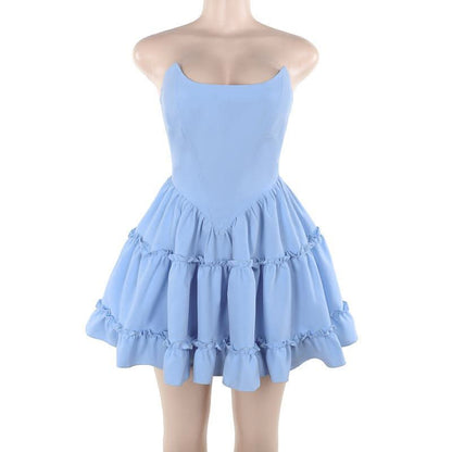 Smocked ruffle bustier tube mini dress