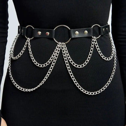 Metal chain o ring PU leather belt