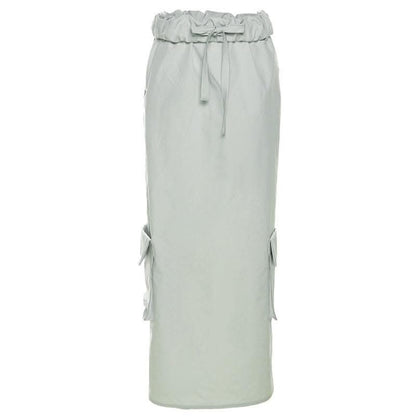 Ruched pocket cargo solid low rise maxi skirt-final-sale