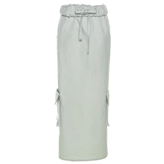 Ruched pocket cargo solid low rise maxi skirt-final-sale