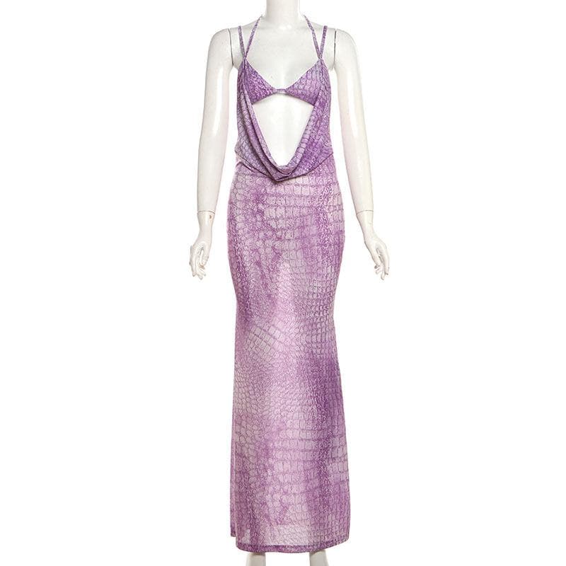 Halter hollow out print cami cut out maxi dress