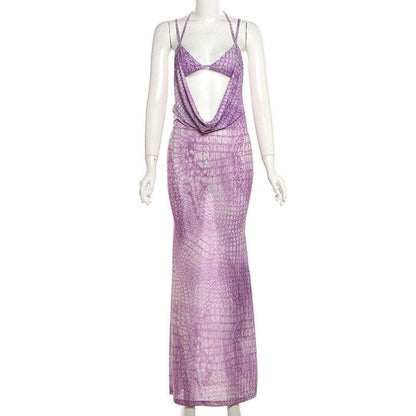 Halter hollow out print cami cut out maxi dress