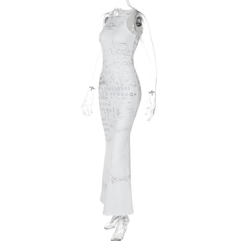 Sleeveless crewneck print maxi dress