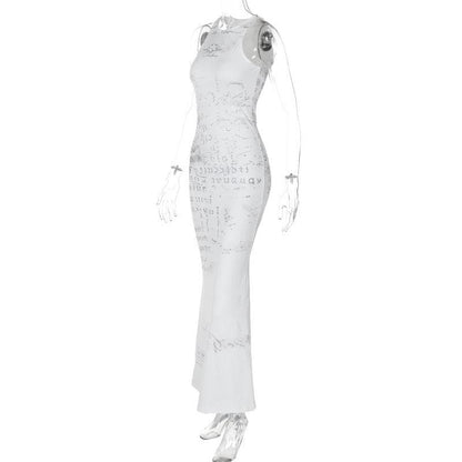 Sleeveless crewneck print maxi dress