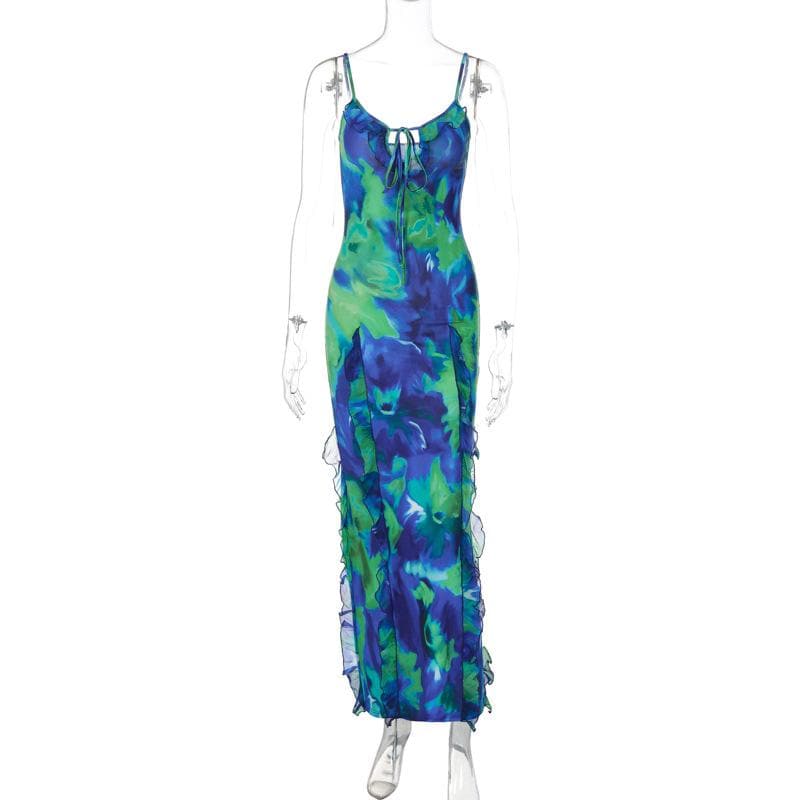 Tie dye ruffle cami maxi dress