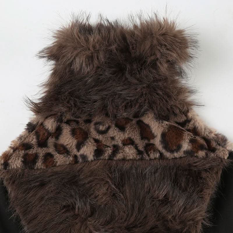 Halter high neck fluffy leopard print top