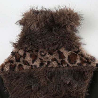 Halter high neck fluffy leopard print top