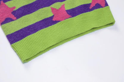 Cap sleeve contrast striped star pattern top
