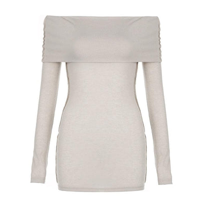 Ribbed off shoulder solid long sleeve stitch top