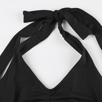 Halter knotted irregular v neck backless top