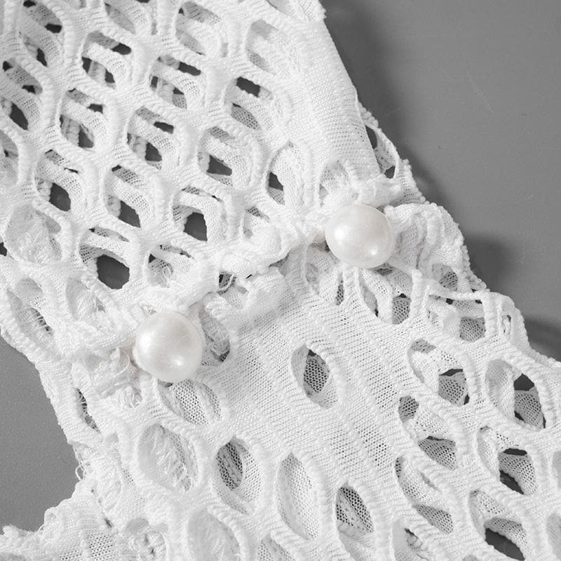 Halter knitted fishnet see through irregular mini dress