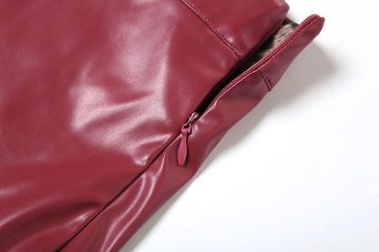 PU leather fluffy patchwork zip-up mini skirt