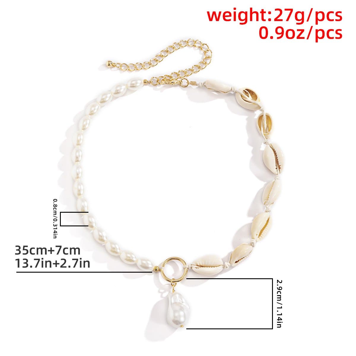 Faux pearl pendant shell choker necklace