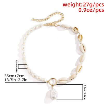 Faux pearl pendant shell choker necklace