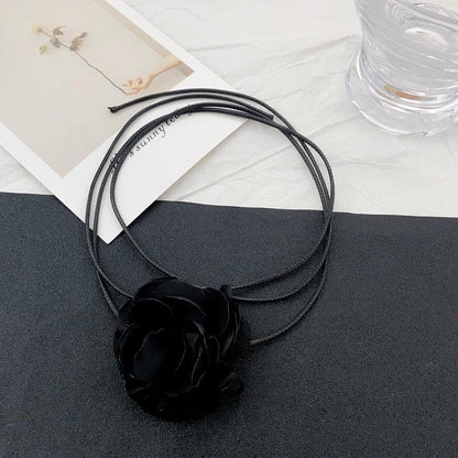 Flower applique self tie choker necklace