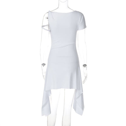 Off shoulder solid ruffle mini dress
