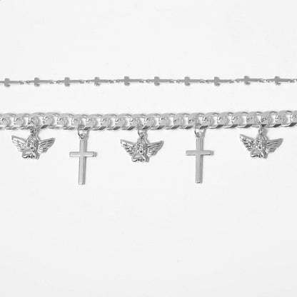 Cross decor layered cuban necklace