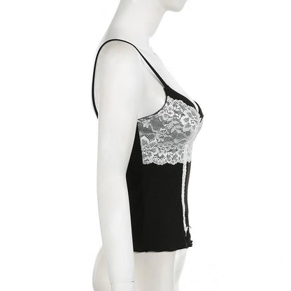 V neck lace hem bowknot cami top